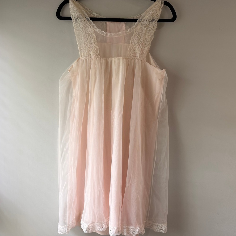 Unbranded Nightgown Womens OS Pink Good Vintage Lace Sheer Babydoll Lingerie